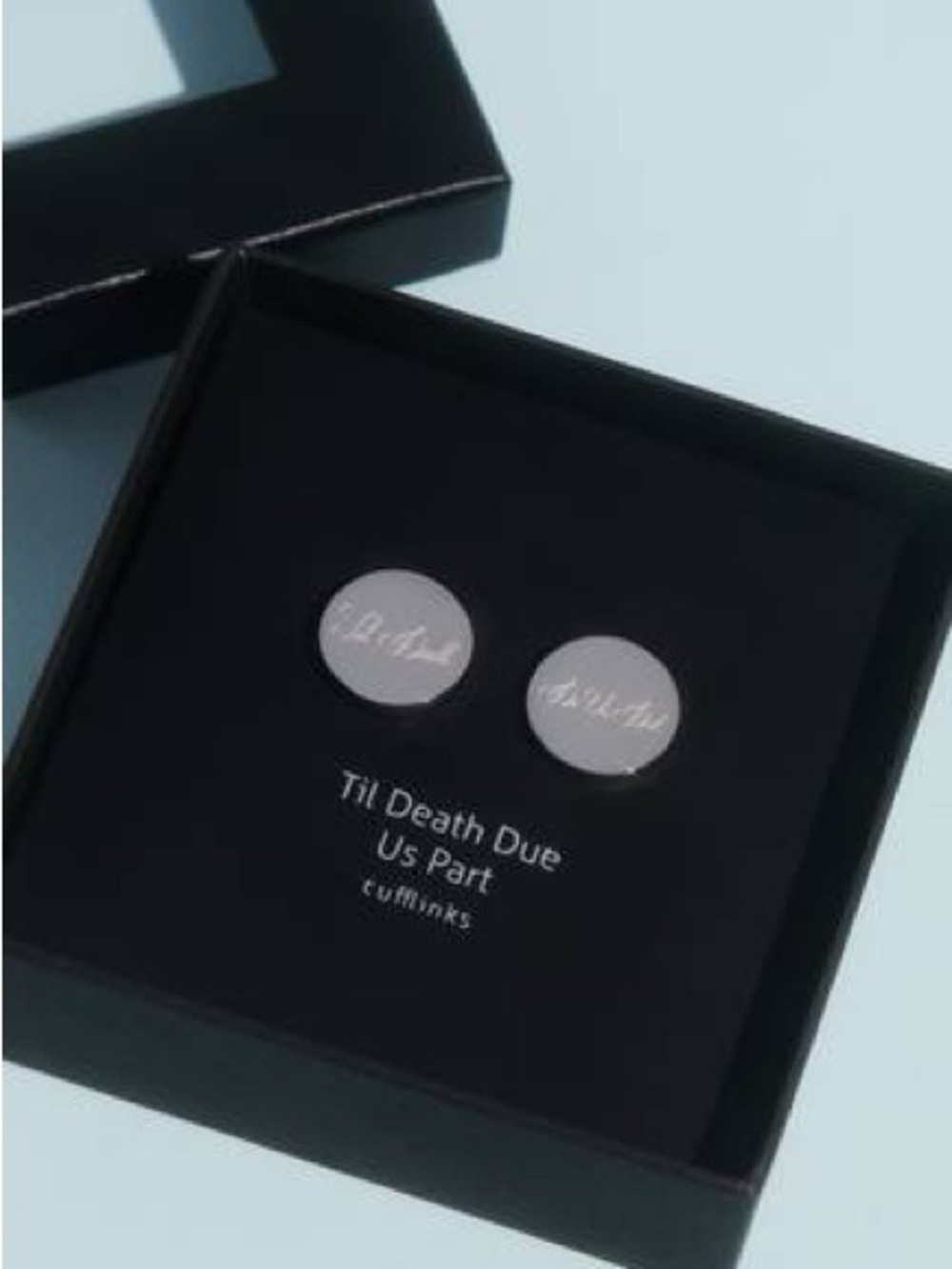 David's Bridal Silver Round 'Til Death Due Us Part' Cuff Links